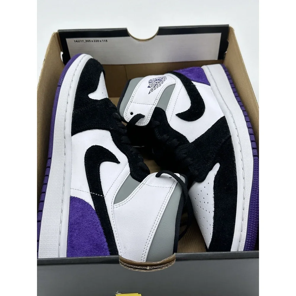 Size 8.5 - Jordan 1 Mid SE Black/Varsity Purple/White 852542-105 (imperfections)